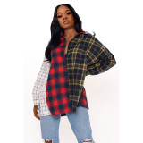 Plaid Patchwork Long Sleeve  Shirt Top ASL-6533