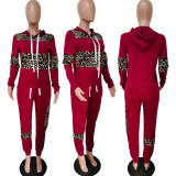 Plus Size Leopard Stitching Hooded Sweatshirt Two-piece LSD-8626