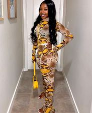 Snake Skin Print Thumb Hole Long Sleeve 2 Piece Sets JZHF-8011