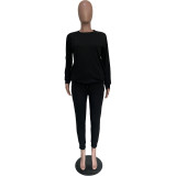 Solid Long Sleeve Casual Two Piece Pants Set BGN-222