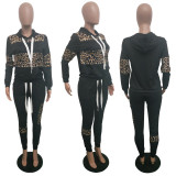 Plus Size Leopard Stitching Hooded Sweatshirt Two-piece LSD-8626