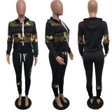 Plus Size Leopard Stitching Hooded Sweatshirt Two-piece LSD-8626