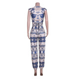 Plus Size Printed Short Sleeve Two Piece Sets JZHF-8041