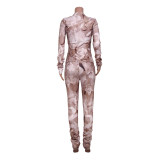 Casual Printed Long Sleeve Stacked Pants 2 Piece Sets JZHF-8013