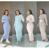 Solid Hooded Long Sleeve Maxi Dress BN-9314