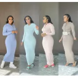 Solid Hooded Long Sleeve Maxi Dress BN-9314