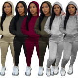 Casual Solid Hoodies Pants Two Piece Sets LSD-90355