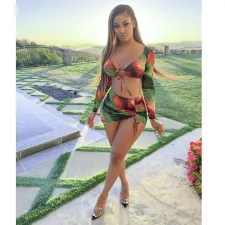 Sexy Printed Long Sleeve Crop Top Mini Skirt 2 Piece Sets JZHF-8029