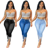 Denim Mid Waist Skinny Jeans Pants LSD-9070-2