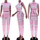 Plus Size Printed Short Sleeve Two Piece Sets JZHF-8041