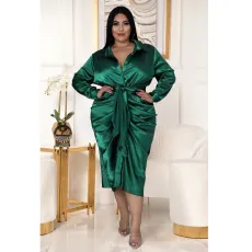 Plus Size Elegant Long Sleeve Sashes Shirt Dress ASL-7059