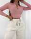 Solid Long Sleeve Zipper Crop Top JZHF-8007