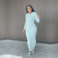 Solid Hooded Long Sleeve Maxi Dress BN-9314