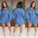Blue Long Sleeve Slim-Waist Shirt Dress JZHF-8006