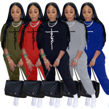 Letter Print Sweatshirt And Pants Sports 2 Piece Sets NYF-8098