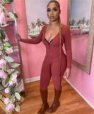 Solid Long Sleeve Zipper Tight Jumpsuit MOF-6662