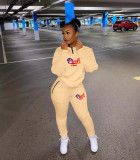 Pink Letter Print Casual Sports Two Piece Pants Set NYF-8096