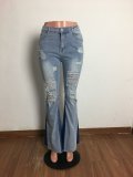 Denim Ripped Hole Flared Jeans LX-5010