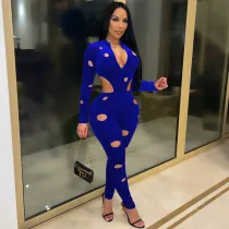 Sexy Hole Hollow Out Long Sleeve Tight Jumpsuit YF-10025