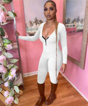 Solid Long Sleeve Zipper Tight Jumpsuit MOF-6662