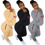 Pink Letter Print Casual Sports Two Piece Pants Set NYF-8096