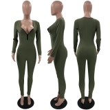 Solid Long Sleeve Zipper Tight Jumpsuit MOF-6662