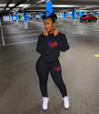 Pink Letter Print Casual Sports Two Piece Pants Set NYF-8096