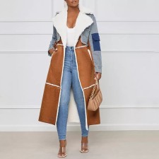 Blue Denim Patch Fleece Long Coat LMDF-222