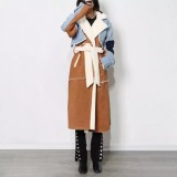 Blue Denim Patch Fleece Long Coat LMDF-222