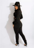 Solid Long Sleeve Drawstring Ruched Two Piece Sets FENF-203