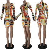 Sexy Printed Hollow Out Flare Sleeve Mini Dress JZHF-8099