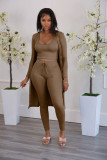 Solid Full Sleeve Long Cloak+Tank Top+Pants 3 Piece Sets FSXF-314