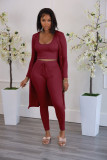 Solid Full Sleeve Long Cloak+Tank Top+Pants 3 Piece Sets FSXF-314