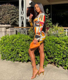 Sexy Printed Hollow Out Flare Sleeve Mini Dress JZHF-8099