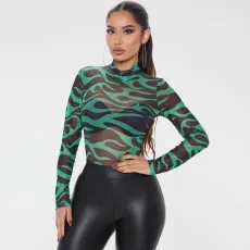 Sexy Printed Long Sleeve Tight Bodysuit OSIF-231