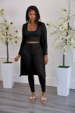 Solid Full Sleeve Long Cloak+Tank Top+Pants 3 Piece Sets FSXF-314