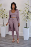 Solid Full Sleeve Long Cloak+Tank Top+Pants 3 Piece Sets FSXF-314