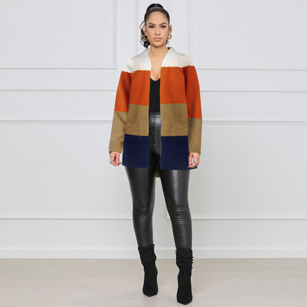 Knitted Striped Long Sleeve Sweatwer Cardigan FSXF-F332