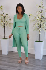 Solid Full Sleeve Long Cloak+Tank Top+Pants 3 Piece Sets FSXF-314