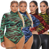 Sexy Printed Long Sleeve Tight Bodysuit OSIF-231