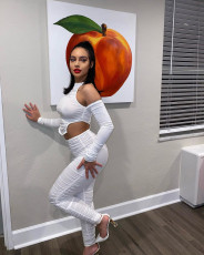 White Off Shoulder Ruched Long Sleeve 2 Piece Sets JZHF-8098