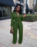 Solid Long Sleeve Sashes Casual Jumpsuit YS-8845