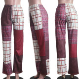 Plaid Print Casusl Staight Pants YS-8846