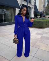 Solid Long Sleeve Sashes Casual Jumpsuit YS-8845