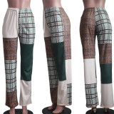 Plaid Print Casusl Staight Pants YS-8846