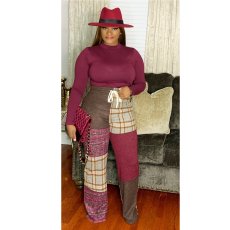 Plaid Print Casusl Staight Pants YS-8846