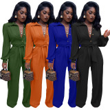 Solid Long Sleeve Sashes Casual Jumpsuit YS-8845