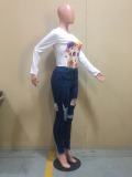 Plus Size Denim Ripped Hole Skinny Jeans Pants OD-8458