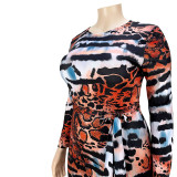 Plus Size Sexy Printed Long Sleeve Midi Dress ASL-7061
