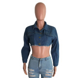Denim Ripped Hole Full Sleeve Short Jacket LX-3522